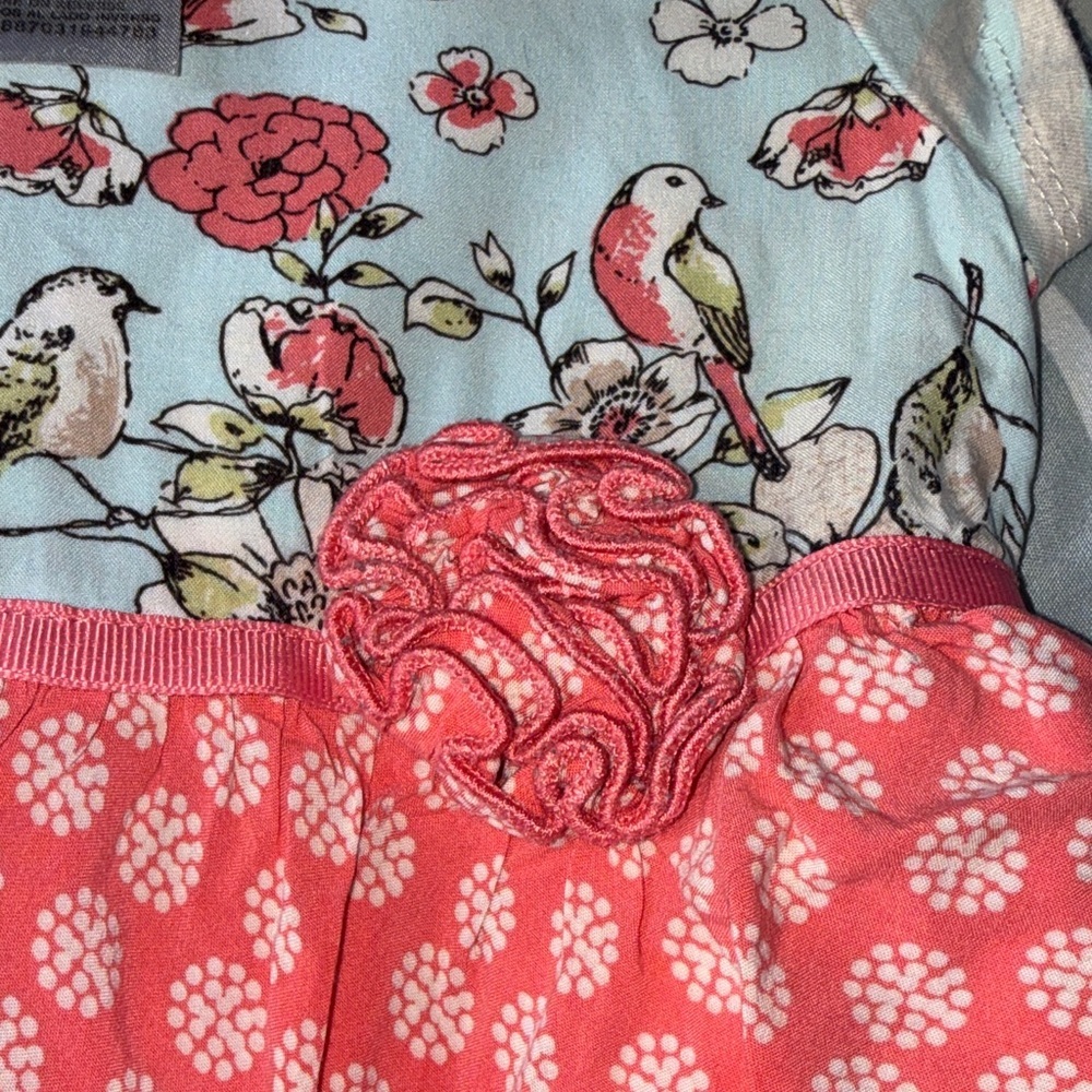 Bonnie Jean Light Blue and Coral Floral Ruffle Dress - Picture 5 of 7